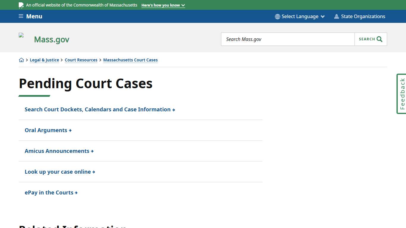 Pending Court Cases Mass.gov