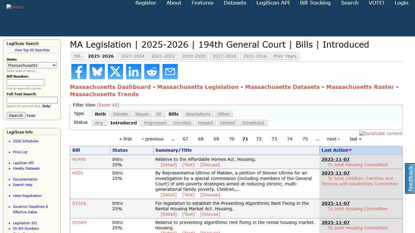 MA Legislation 2025-2026 194th General Court Bills Introduced LegiScan